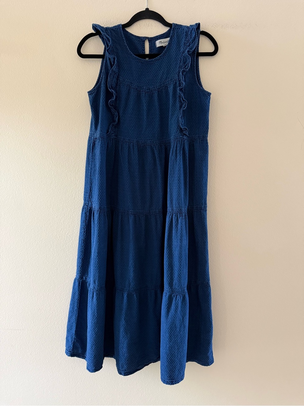 Madewell Women’s Indigo Textured Ruffled Tiered Midi Dress